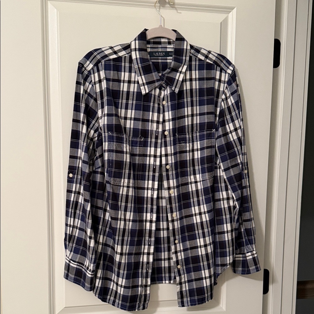 Ralph Lauren Navy, Black and White Plaid Shirt
